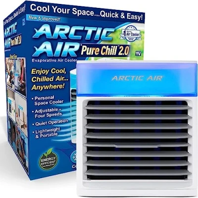 Abbildung von ARCTIC AIR Pure Chill 2.0 Tragbares Klimagerät erfrischt und befeuchtet die Raumluft leise leicht ideal für Schlafzimmer, Büro, Wohnzimmer hydraulische Kühlung 7 LED Farben