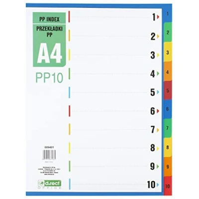 Abbildung von D.RECT Register für A4, PP10, 10 Trennblätter, Ringbuchregister, Taben mit Zahlenaufdruck 1 10, Mehrfarbig, Farb Trenner aus PP, Polypropylen