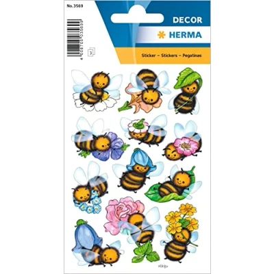 Abbildung von HERMA 3569 Aufkleber Bienen klein groß, 36 Stück, Tiere Sticker mit lustigen Blumen Motiv, Kinder Etiketten für Fotoalbum Tagebuch Poesiealbum Scrapbooking Geburtstag Deko Briefe DIY Basteln