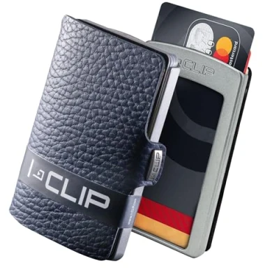 Abbildung von I CLIP Original Mini Wallet mit Geldklammer Slim Leder Geldbörse Premium Portemonnaie Kartenetui Pure Blau