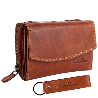 Abbildung von Chunkyrayan Echtleder Damen Geldbörse Hochwertig Vintage RFID Schutz inklusive Leder Schlüsselanhänger P GB 6 Brown