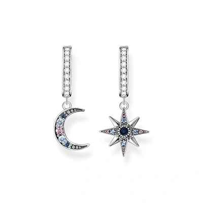 Abbildung von THOMAS Sabo Creolen Royalty Stern und Mond mit Steinen aus 925 Sterlingsilber, Maße: ca. 2,9cm x 1,6cm, CR682 945 7