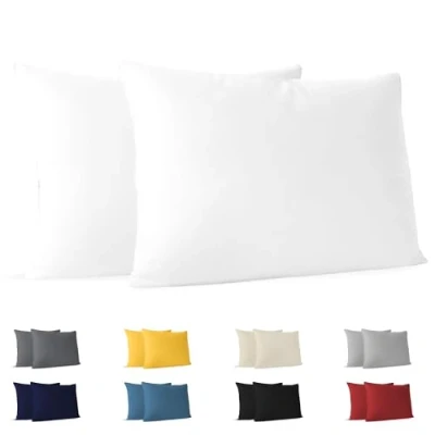 Abbildung von Dreamzie Kissenbezug 30x50 (Set mit 2) 100% Jersey Baumwolle 150 g/qm Kissenbezüge Weiß Für 50x30 cm Kissenhülle Resistent und Hypoallergen