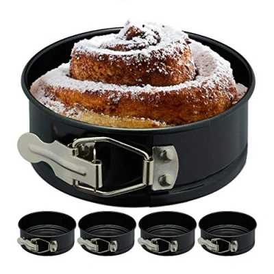 Abbildung von Relaxdays Springform klein, 5er Set, Ø 12 cm, rund, antihaftbeschichtet, 250C hitzebeständig, Mini Kuchenform, schwarz