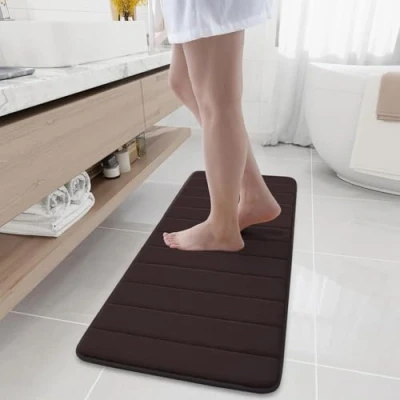 Abbildung von Homaxy Memory Foam Badezimmer Badteppich Saugfähige Rutschfester Badvorleger Waschbar Badematte 43 x 120 cm, Braun