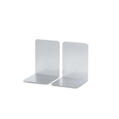 Abbildung von MAUL Buchstütze aus Aluminium (2er Pack) 12x12x17,5cm Bücherhalter, Organizer für Kinder, Bücher, Büro, Regal Bücherstütze im stilvollen Design, möbelschonender Buchhalter Silber