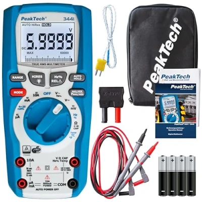 Abbildung von PeakTech 3441 True RMS Multimeter Digital für Elektriker mit 60000 Counts, Profi Handmultimeter elektrische Leitungen, TÜV/GS, Durchgangsprüfer, Voltmeter, Strommessgerät CAT III 1000 V Blau