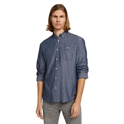 Abbildung von TOM TAILOR Denim Herren Strukturiertes Hemd 1024719, 26434 Navy White Dobby Structure, M