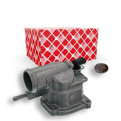 Abbildung von FEBI BILSTEIN 39396 Kühlwasserthermostat 87 mit Dichtung Temperaturschalter Gehäuse MERCEDES BENZ: E Class Saloon
