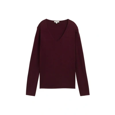 Abbildung von TOM Tailor Basic Vneck Strickpullover, Damen, Größe: Large, Bordeaux/red