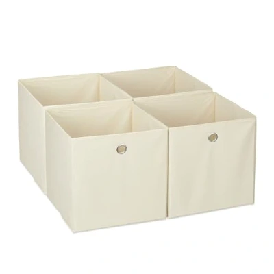 Abbildung von Relaxdays Aufbewahrungsbox 4er Set, Faltbare Regalboxen, HBT: 30 x cm, Grifflöcher, Faltboxen für Regale, beige