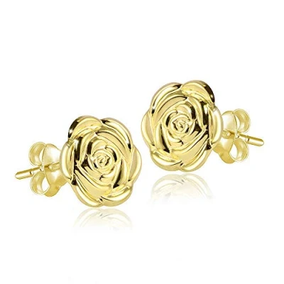 Abbildung von Materia Damen Ohrstecker Gold Blume 925 Silber Ohrringe Rosen Blüte flach rund vergoldet SO 254 G