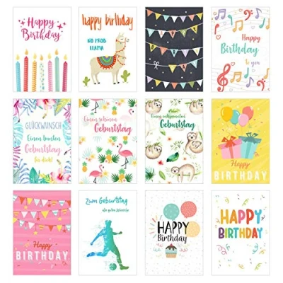 Abbildung von Edition Seidel Set 12 exklusive Premium Geburtstagskarten mit Umschlag. Glückwunschkarte Grusskarte Geburtstag Geburtstagskarte Mann Frau Karten Happy Birthday Billet Sprüche
