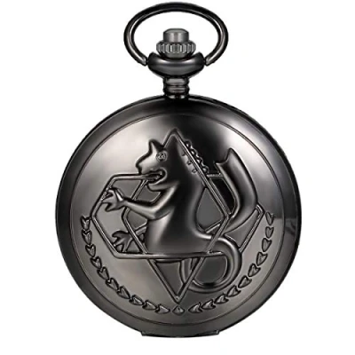 Abbildung von JewelryWe Retro Taschenuhr Hippocampus Herren Kettenuhr Analog Quarz Uhr mit Halskette Kette Umhängeuhr Pocket Watch Schwarz
