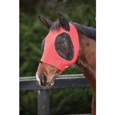 Abbildung von Weatherbeeta Fliegenmaske Deluxe Stretch Bug mit Ohren Rot/Schwarz Mini