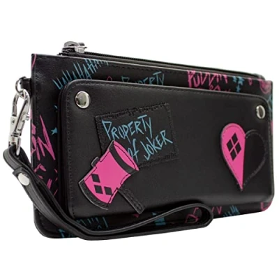 Abbildung von Birds of Prey Harley Quinn Property Joker Neon Geldbörse/Portemonnaie Clutch mit Münzfach &amp; Kartenhalter, Schwarz
