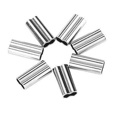 Abbildung von klemmhülsen für stahlvorfächer zum Angeln,Klemmhülsen Angeln Aluminium Crimpen, 200 Stück Double Barrel Sleeves Draht Ärmel Angelschnur Tube er Kupferrohr Anschluss(1.0mm*10mm)