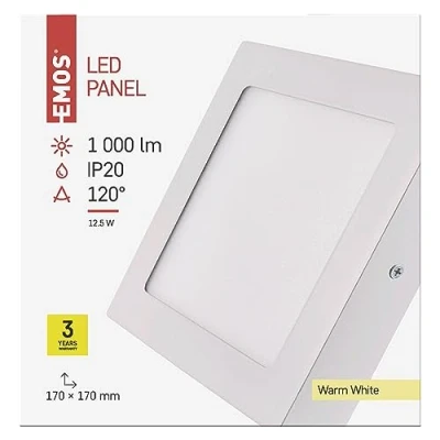 Abbildung von EMOS LED Wand und Deckenleuchte weiß, Aufbaulicht in Quadratform / 12W Ersatz für 70W Helligkeit 1000 lm/Warmweiß 3000 K 30000 St Lebensdauer/CRI min. 80 Abstrahlwinkel 120 IP20