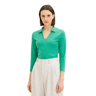 Abbildung von TOM TAILOR Damen 1035399 T Shirt mit Kragen, 31032 Vivid Leaf Green, M