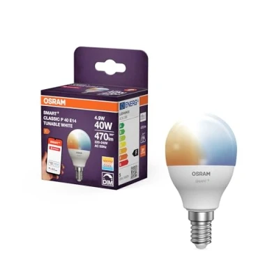 Abbildung von OSRAM SMART LED Lampe P40 Miniballform E14, 4.9W ZigBee 3.0, Tunable White 2700 6500K, dimmbar, App Steuerung, Alexa