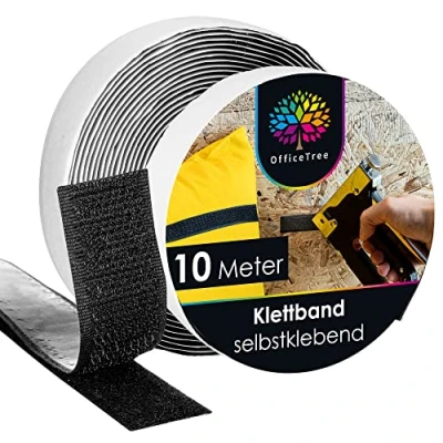 Abbildung von OfficeTree 10 Meter Klettband Selbstklebend Extra Stark Schwarz 20mm Doppelseitiges Selbstklebende Klettbänder Klettverschluss für Fenster &amp; Teppich