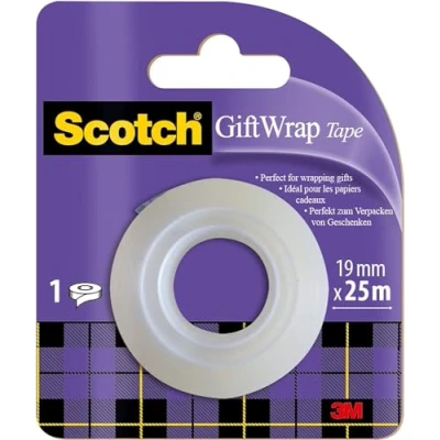 Abbildung von Scotch Gift Wrap Tape 1 Rolle, 19 mm x 25 m Satiniertes, Durchsichtiges Klebeband zur Verwendung auf Geschenkpapier