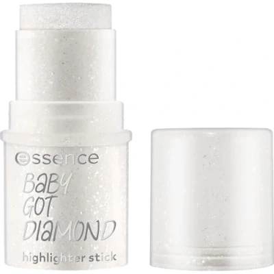 Abbildung von essence BABY GOT DIAMOND highlighter stick, Silber, glänzend, strahlend, schimmernd, glitzernd, vegan, ohne Parfüm, Konservierungsstoffe, Parabene, 1er Pack (5.4g)