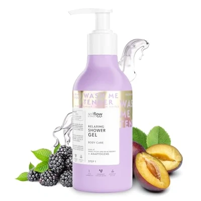 Abbildung von So!Flow Duschgel Damen Harmonisierendes Brombeer und Pflaumenduschgel mit angereicherter Kaolin Tocopherol Formel für eine erfrischende Reinigung Duschbad Mädchen
