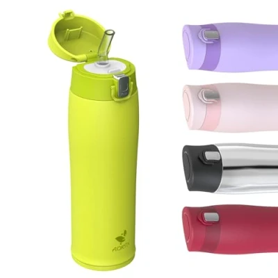 Abbildung von AORIN Trinkflasche 500ml 18/8 Edelstahl Wasserflasche Auslaufsicher Kinder mit Strohhalm BPA Frei Schule, Sport, Wasser, Fahrrad
