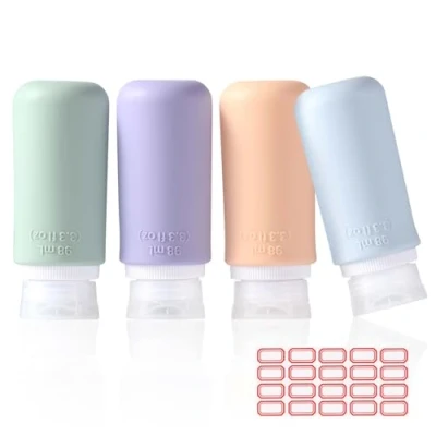 Abbildung von Diboniur 4 Stück Reiseflaschen Zum Befüllen, Silikon Reiseflaschen, Reiseset Flüssigkeiten Set für Shampoo, Creme, Lotion, Reise Gadgets (98 ml)