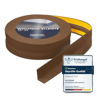 Abbildung von HOLZBRINK Weichsockelleiste selbstklebend EICHE DUNKEL Knickleiste, 32x23mm, 25 Meter