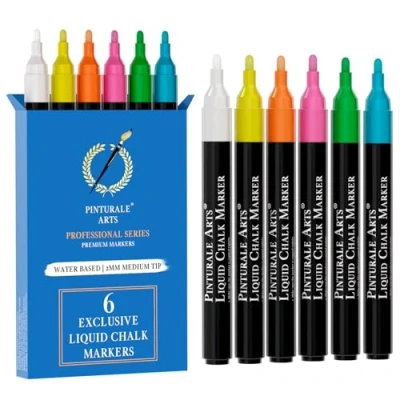 Abbildung von Pinturale Arts® Set 6 Kreidestifte Für Tafel Abwaschbar 2mm Spitze Fenster, Glas, Metall, Keramik Chalk Marker, Kreidestift, Fensterstifte