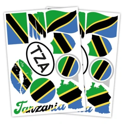 Abbildung von Finest Folia 2er Set DIN A4 Länderaufkleber Fahne Aufkleber Länderfahne Flagge für Auto Motorrad Sticker Länderflagge selbstklebend wetterfest R217 (56 Tansania)