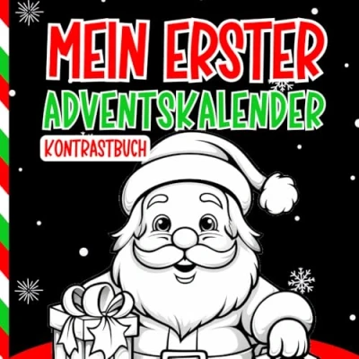 Abbildung von Mein erster Adventskalender Kontrastbuch: Schwarz Weiß Buch mit Weihnachten Kontrastkarten für Babys 0 1 Jahr, Nikolaus Geschenk neues Baby,