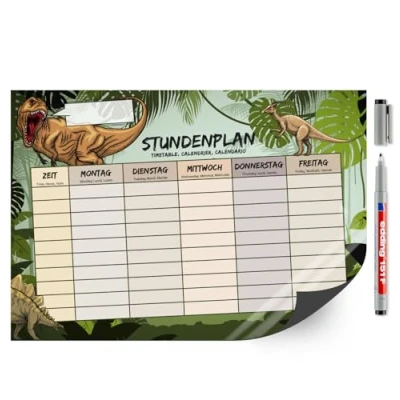 Abbildung von younikat Stundenplan magnetisch abwischbar I Dino Motiv inkl. Stift mit Namesnfeld wiederbeschreibbar Einschulung dv_1103