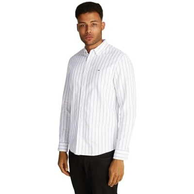 Abbildung von Tommy Jeans Oxford stripe Shirt Hemd, Herren, Größe: Small, Dark night navy