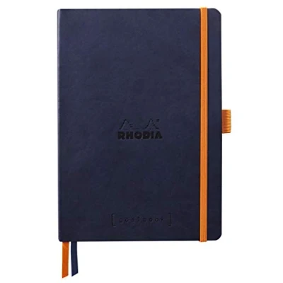 Abbildung von Rhodia 117808C Notizheft Softcover Rhodiarama Goalbook DIN A5 (14,8x21 cm), 120 Blatt, DOT, 2 Lesezeichenbänder, Gummizugverschluss, Cover aus Kunstleder Nachtsblau, 1 Stück
