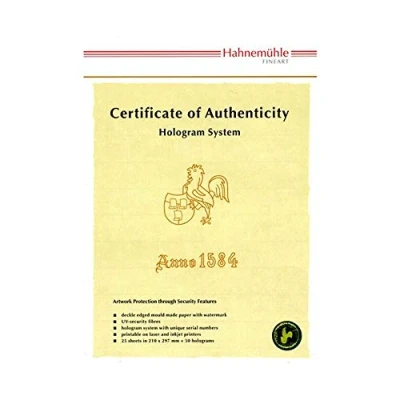 Abbildung von Hahnemühle 10640397 Digital FineArt Cerificate of Authenticity mit 50 Hologramme in einer Schachtel, A4, 25 Blatt, 210 x 297 mm