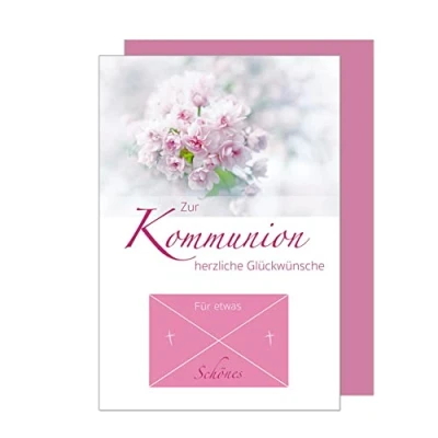 Abbildung von Edition Seidel Premium Glückwunschkarte Geldscheinkarte zur Kommunion mit Umschlag. Kommunionskarte Karte Grusskarte Geldgeschenk rosa Blüten Mädchen (GS KO116 SW022)