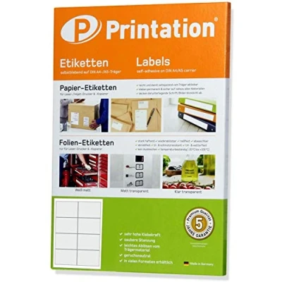 Abbildung von Printation Universal Etiketten selbstklebend 97 x 67,7 mm weiß 80 Adressaufkleber auf 10 A4 Bogen 2x4 8 pro Blatt Frankier Versandetiketten Adressetiketten Aufkleber 3660 4782