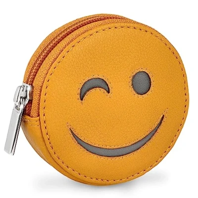 Abbildung von MANAGE Zwinker Smiley Börse mit Schlüsselring inkl. Geschenkbox Minigeldbörse für Frauen und Kinder Schlüsselmäppchen Damen Leder Gelb 32716 14