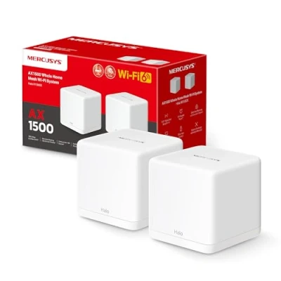 Abbildung von MERCUSYS Halo H1500X Wi Fi 6 Mesh WLAN Set (2er Pack), AX1500 Dual Band Router &amp; Repeater, Gigabit Port, empfohlen für Häuser mit 2 3 Schlafzimmern, nahtloses Roaming, App