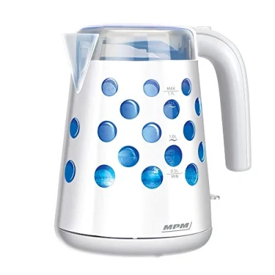 Abbildung von MPM MCZ 86 Elektrischer Wasserkocher 1,7 L, BPA freier Kunststoffbehälter, Kabellos, Abschaltautomatik, Beleuchteter Innenraum, Weiß, 2200W, Kunststoff