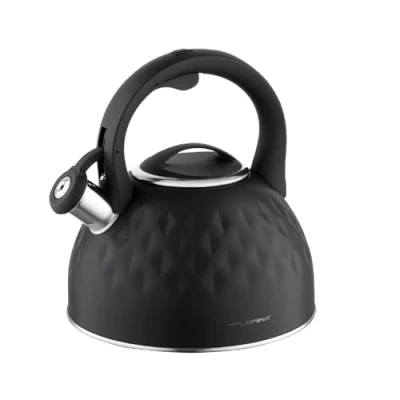 Abbildung von Florina Diamond Wasserkessel Induktion 2,5 L, Flötenkessel, Alle Herdarten, Edelstahl, Cool Touch Griff, Modernes Design, Schwarz