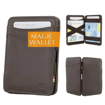 Abbildung von Hunterson Flacher Geldbeutel Fuer Herren aus Leder, Magic Wallet mit RFID Schutz, Geldboerse Platz 8 Karten, Brown