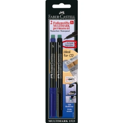 Abbildung von Faber Castell 156296 Marker Set MULTIMARK permanent, Stärke S, 0,4 mm, 2 Universalmarker, schwarz und blau