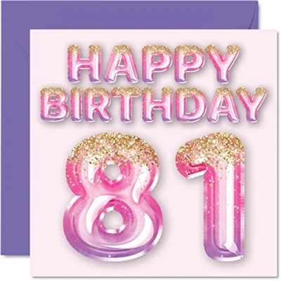 Abbildung von Stuff4 Geburtstagskarte zum 81. Geburtstag für Frauen rosa und lila Glitzerballons Happy Karten 81 Jahre alte Frau Mama Great Nanny Grandma Gran, 145 mm x Grußkarten Geschenk