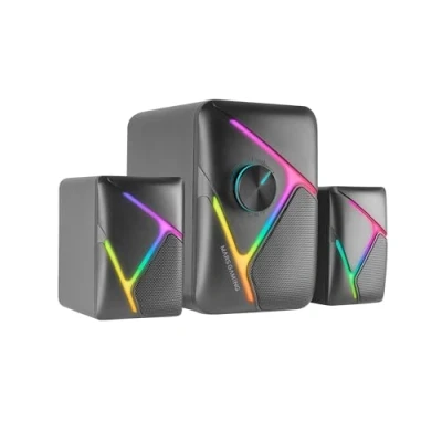 Abbildung von Mars Gaming MS H21, RGB 2.1 Lautsprecher und 35W Subwoofer, 3D Surround Inverted Driver System, Kompaktlautsprecher mit Dynamic Lighting, USB Power Jack Connector 3.5mm, Schwarz
