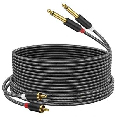 Abbildung von J&amp;D 2x 6,35 mm zu 2RCA Kabel, Gold Plated [AudioWave Serie] 2 x 6,35mm 1/4&quot; Männlich TS RCA Stereo Audio Adapter Y Splitter Cinch Kabel mit PVC Überzug und Nylon Braid 4.5 Meter