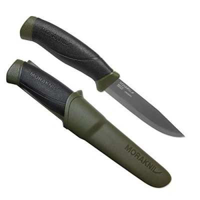 Abbildung von Morakniv,M11827,Companion AA8Messer mitEdelstahlklinge, abrutschfestem Griffin Olive schwarz und Messerholster mitGürtelclip, Grün